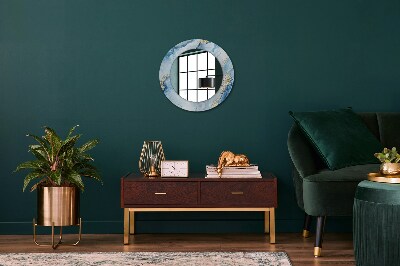 Miroir rond avec décoration Marbre bleu avec or