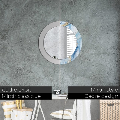 Miroir rond avec décoration Marbre bleu avec or