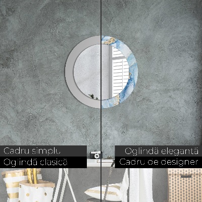 Miroir rond avec décoration Marbre bleu avec or