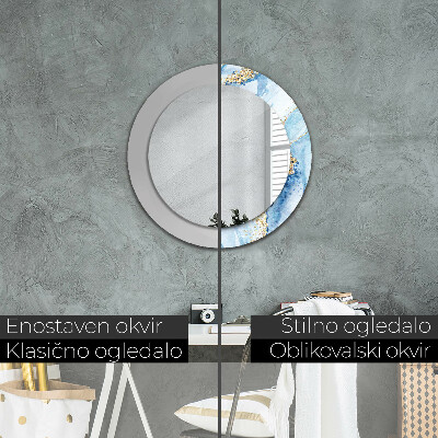 Miroir rond avec décoration Marbre bleu avec or