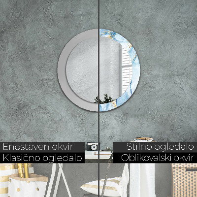 Miroir rond avec décoration Marbre bleu avec or