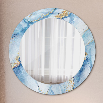 Miroir rond avec décoration Marbre bleu avec or