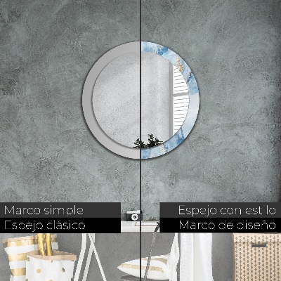 Miroir rond avec décoration Marbre bleu avec or