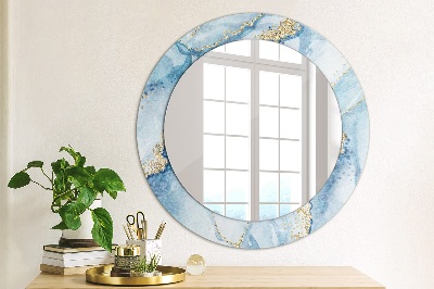 Miroir rond avec décoration Marbre bleu avec or