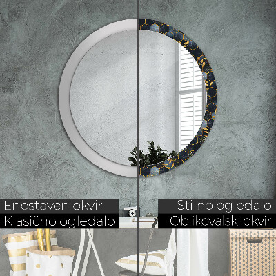Miroir rond cadre imprimé Hexagone en marbre