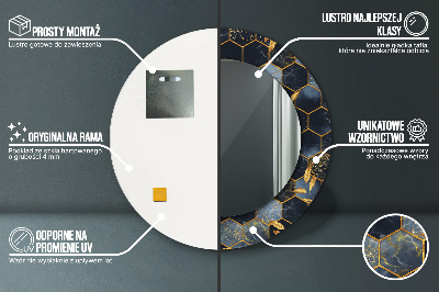 Miroir rond cadre imprimé Hexagone en marbre