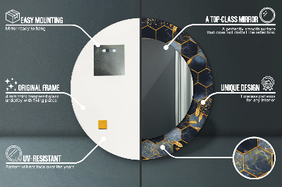 Miroir rond cadre imprimé Hexagone en marbre