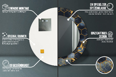 Miroir rond cadre imprimé Hexagone en marbre