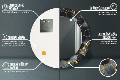 Miroir rond cadre imprimé Hexagone en marbre