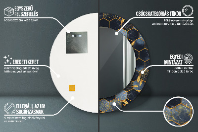 Miroir rond cadre imprimé Hexagone en marbre