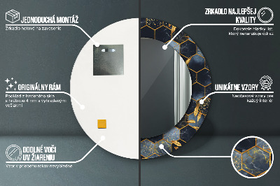 Miroir rond cadre imprimé Hexagone en marbre