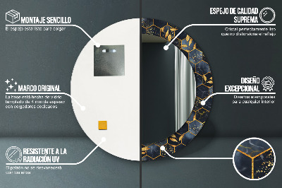 Miroir rond cadre imprimé Hexagone en marbre