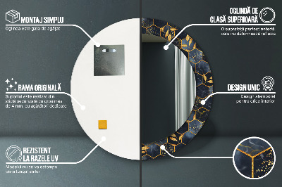 Miroir rond cadre imprimé Hexagone en marbre