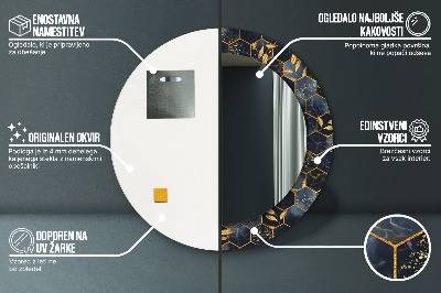 Miroir rond cadre imprimé Hexagone en marbre