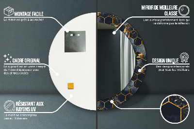 Miroir rond cadre imprimé Hexagone en marbre