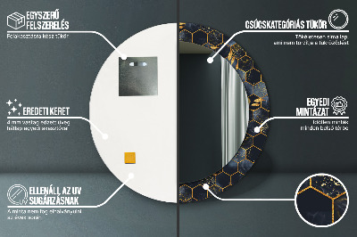 Miroir rond cadre imprimé Hexagone en marbre