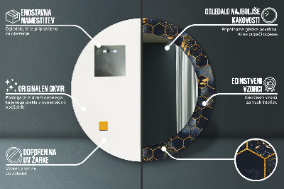 Miroir rond cadre imprimé Hexagone en marbre