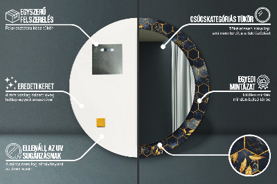 Miroir rond cadre imprimé Hexagone en marbre