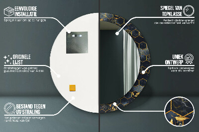 Miroir rond cadre imprimé Hexagone en marbre