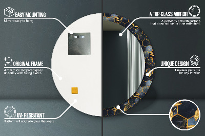 Miroir rond cadre imprimé Hexagone en marbre