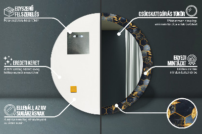 Miroir rond cadre imprimé Hexagone en marbre