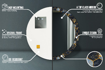 Miroir rond cadre imprimé Hexagone en marbre