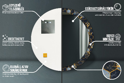 Miroir rond cadre imprimé Hexagone en marbre