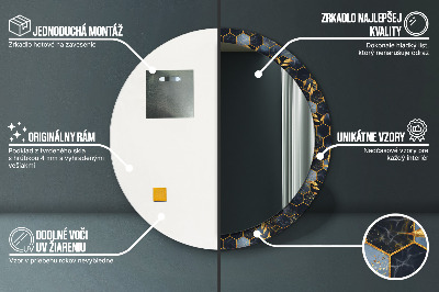 Miroir rond cadre imprimé Hexagone en marbre