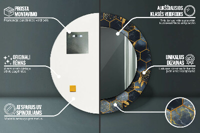 Miroir rond cadre imprimé Hexagone en marbre