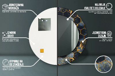 Miroir rond cadre imprimé Hexagone en marbre