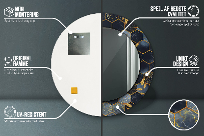 Miroir rond cadre imprimé Hexagone en marbre