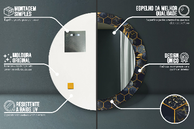 Miroir rond cadre imprimé Hexagone en marbre