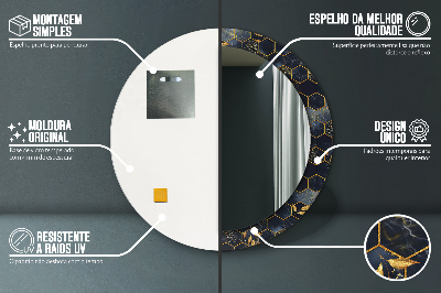 Miroir rond cadre imprimé Hexagone en marbre