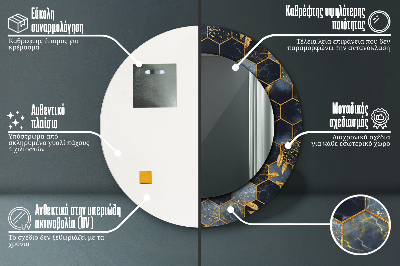 Miroir rond cadre imprimé Hexagone en marbre