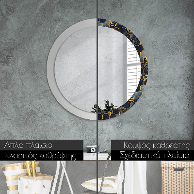 Miroir rond cadre imprimé Hexagone en marbre
