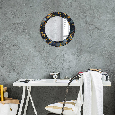 Miroir rond cadre imprimé Hexagone en marbre