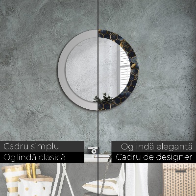 Miroir rond cadre imprimé Hexagone en marbre