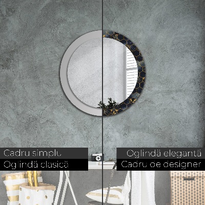 Miroir rond cadre imprimé Hexagone en marbre