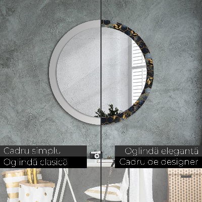 Miroir rond cadre imprimé Hexagone en marbre