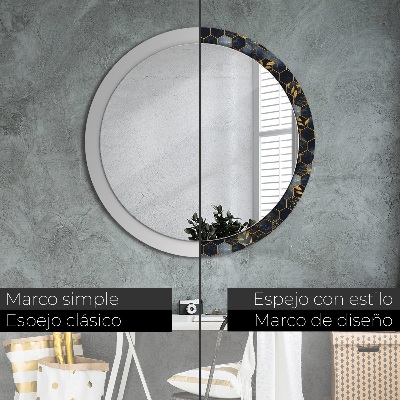 Miroir rond cadre imprimé Hexagone en marbre