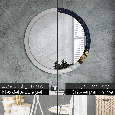 Miroir rond cadre imprimé Marbre bleu