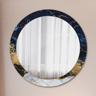 Miroir rond cadre imprimé Marbre bleu