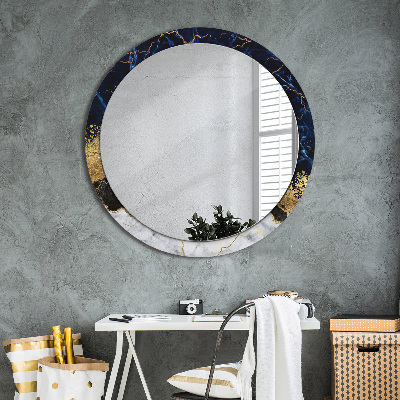 Miroir rond cadre imprimé Marbre bleu