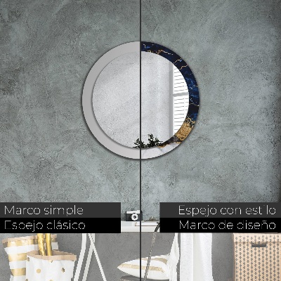 Miroir rond cadre imprimé Marbre bleu