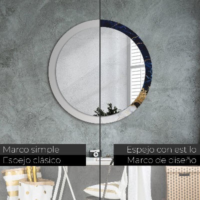 Miroir rond cadre imprimé Marbre bleu