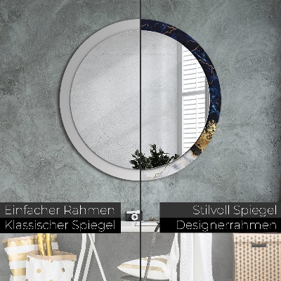 Miroir rond cadre imprimé Marbre bleu