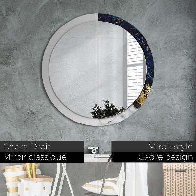 Miroir rond cadre imprimé Marbre bleu