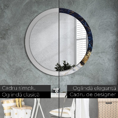 Miroir rond cadre imprimé Marbre bleu