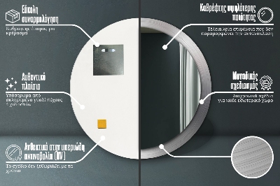 Miroir rond cadre imprimé Acier brillant