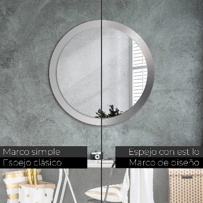 Miroir rond cadre imprimé Acier brillant